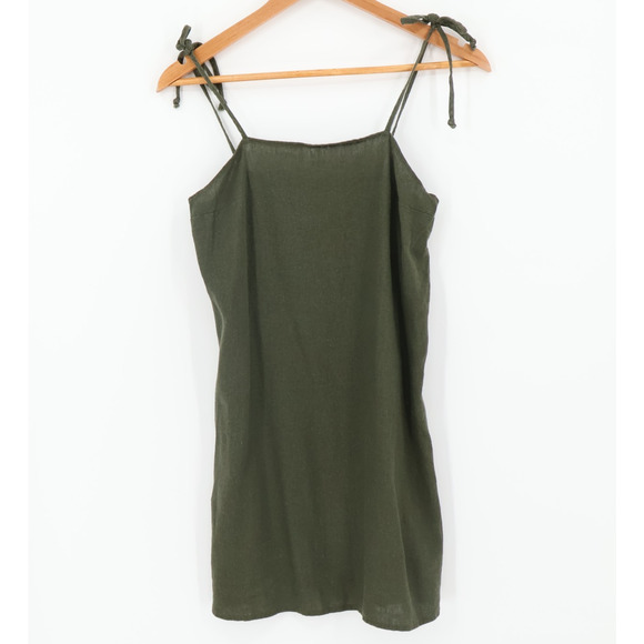 Urban Renewal Linen Mini Dress Minimalist Olive Green Utility Grunge‎ Size XS - Picture 1 of 9
